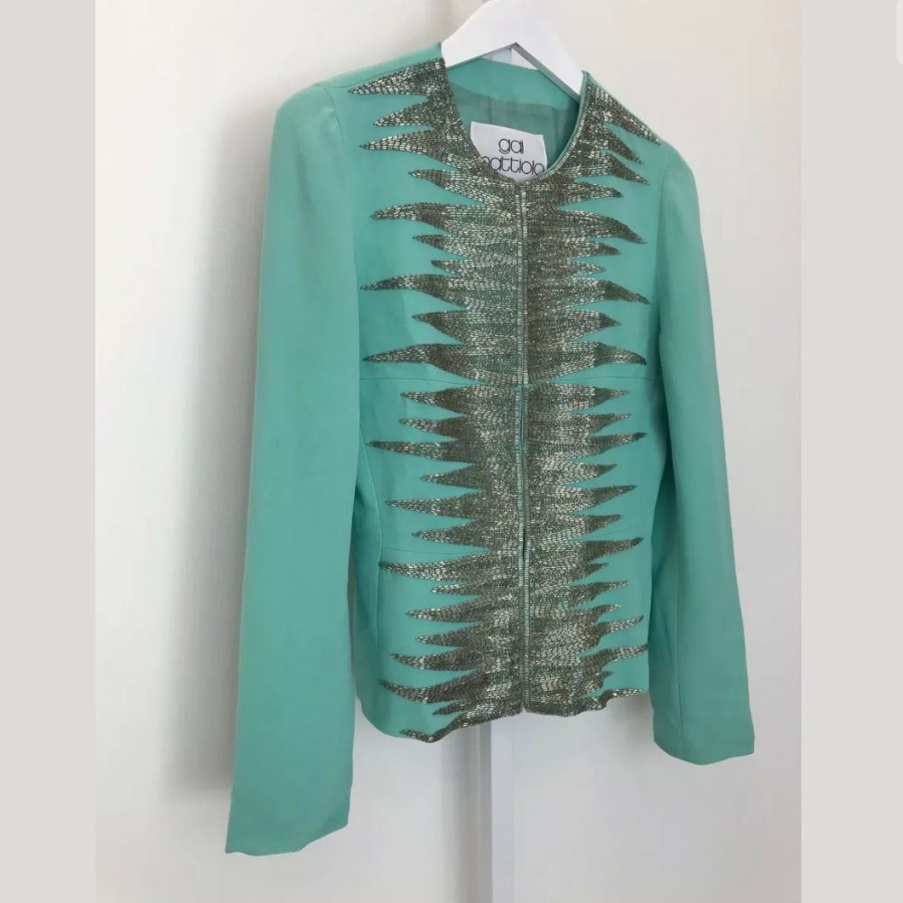 GAI MATTIOLO VINTAGE AQUA SILVER BEADED JACKET SIZE US 8 - Picture 3 of 13